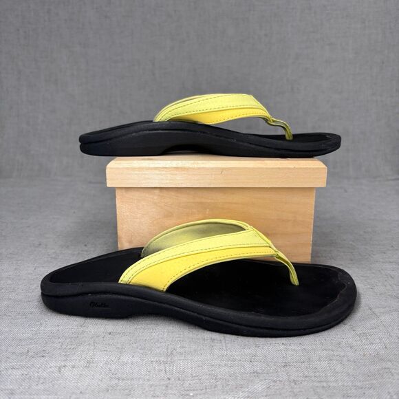 Olukai Ohana Flip Flops Beach Sandals Neon Yellow & Black Women's Size 5 - Picture 2 of 10